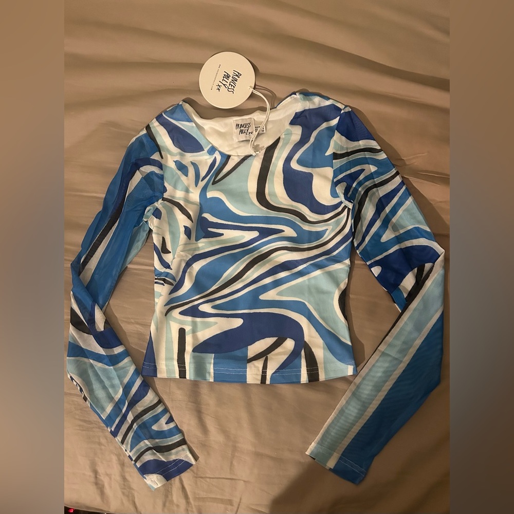 Princess Polly US 4 water blue mesh cover top